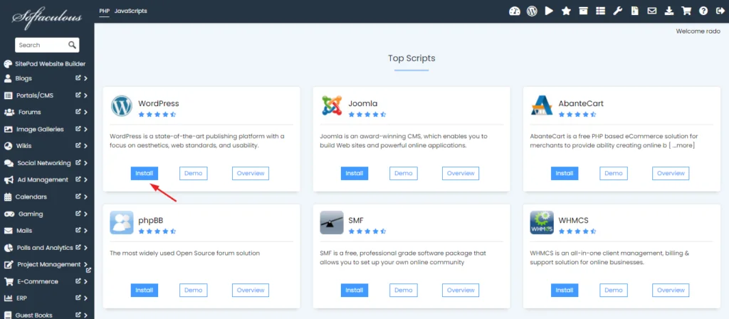 Wordpress install