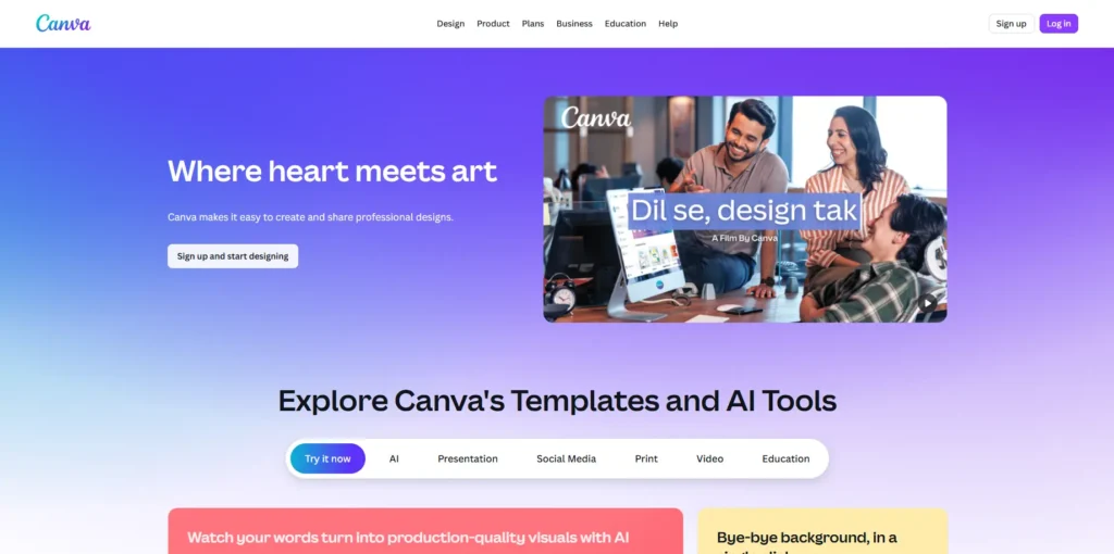 canva homepage free design tools