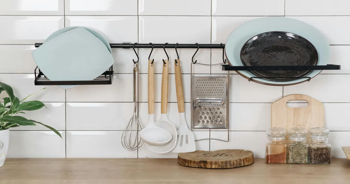 a kitchen utensils on a rack