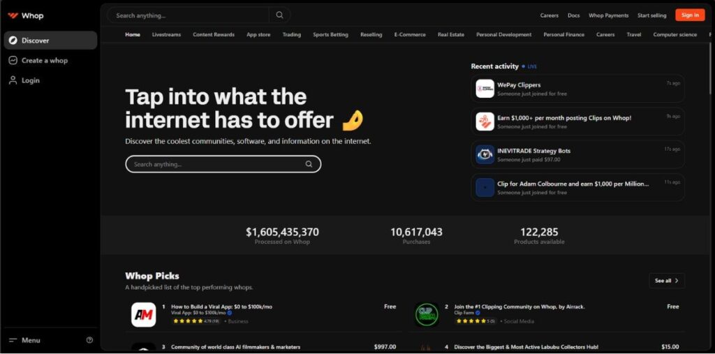 whop interface